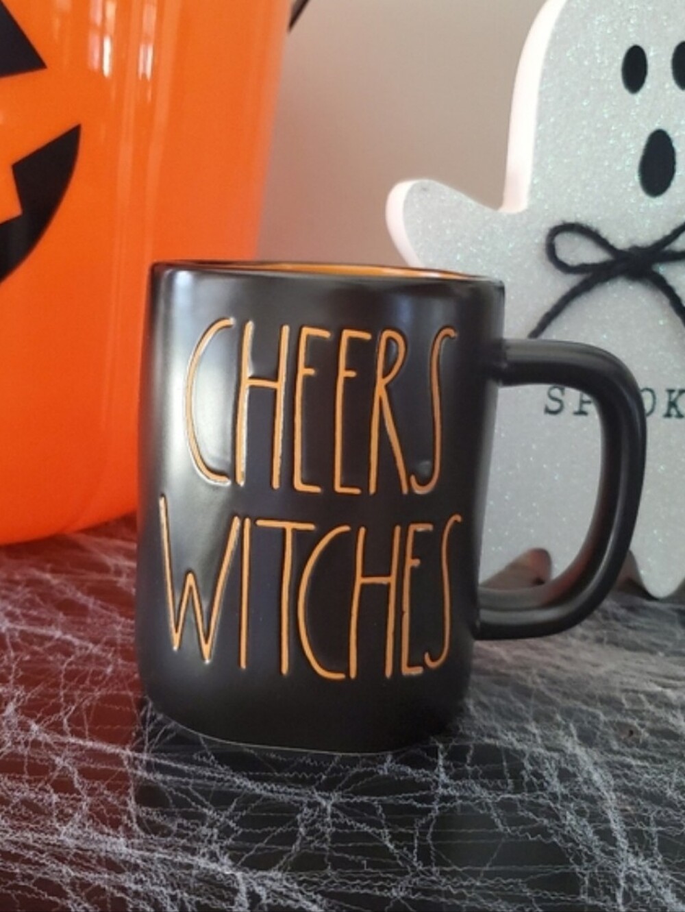 Rae Dunn Black Mug with Orange Lettering - CHEERS WITCHES-NWT